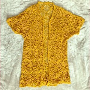 🛍Women’s | Short Sleeve Crochet Kimono Mustard